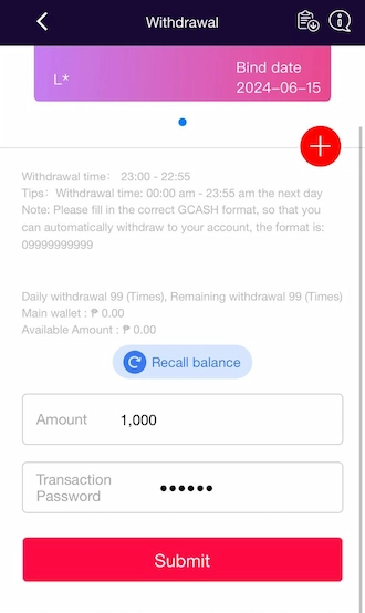Step 5: Members, please fill in the amount you want to withdraw and enter your correct transaction password. 